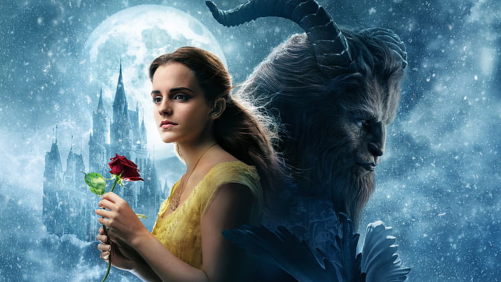cinema, girl, love, rose, Disney, Emma Watson, flower, monster, HD wallpaper