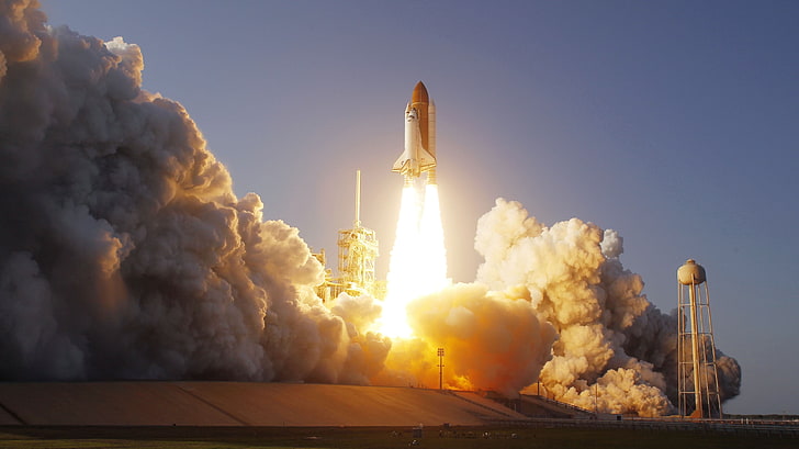 NASA space shuttle racket, spaceship, lift off, sky, smoke - physical structure, HD wallpaper