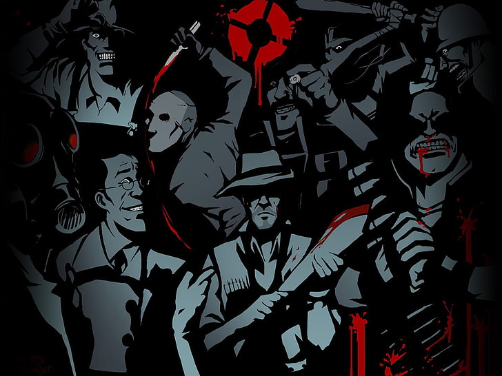 group of people illustration, Team Fortress 2, Pyro (character), HD wallpaper
