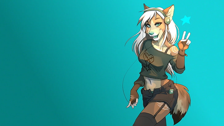 female fox illustration, furry, Anthro, falvie, young adult, young women, HD wallpaper