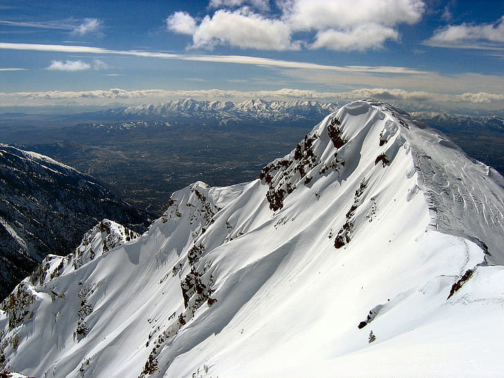 mountains, snow, peak, summit, landscape, HD wallpaper