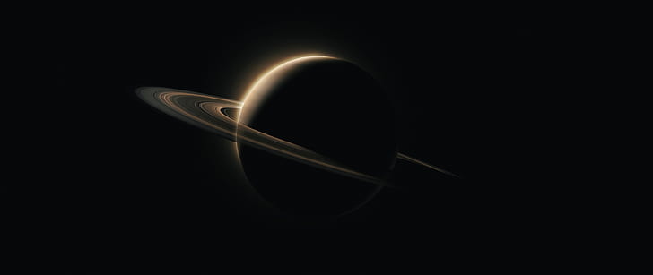 space, Saturn, minimalism, cosmos, planet, black background, HD wallpaper