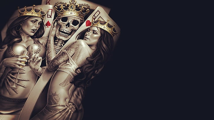 comic art, cards, playing cards, skull, HD wallpaper