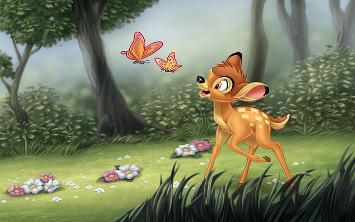 bambi, animation, disney, butterflies, forest, Vehicle, representation, HD wallpaper