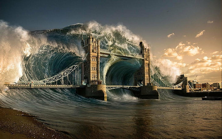 Sci Fi, Apocalyptic, Apocalypse, London, Tower Bridge, Wave, HD wallpaper