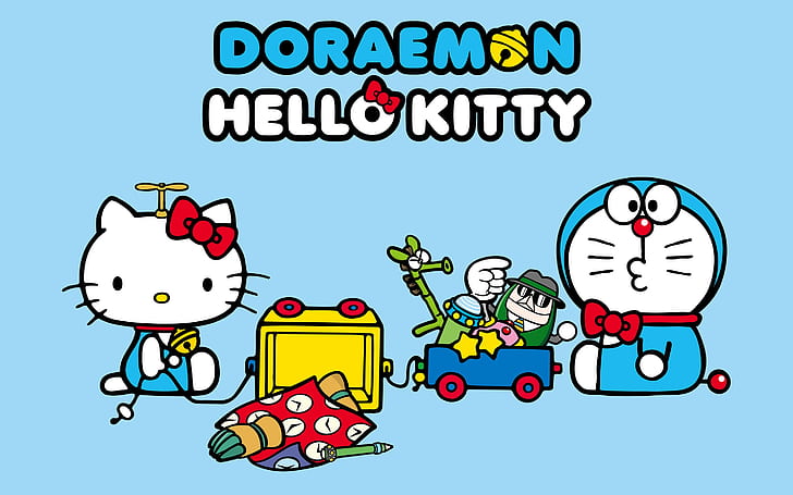 Doraemon with Hello Kitty, HD wallpaper