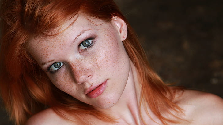 blue eyes, Met-Art, redhead, Mia Sollis, freckles, HD wallpaper