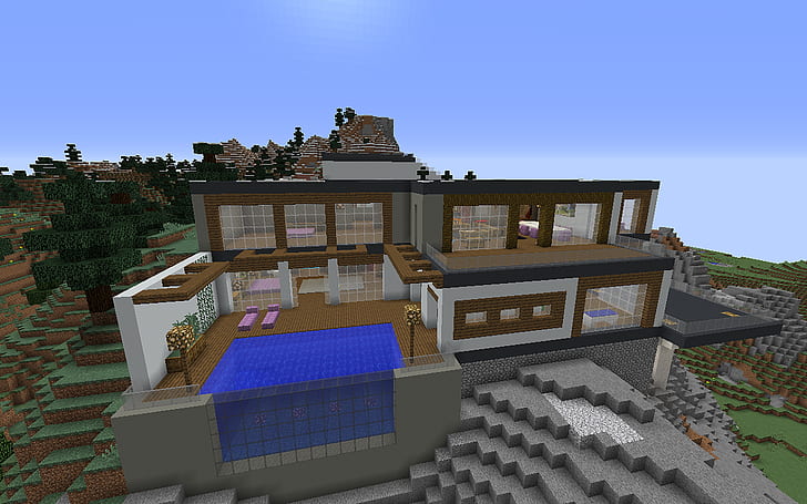Minecraft, house, landscape, modern, swimming pool