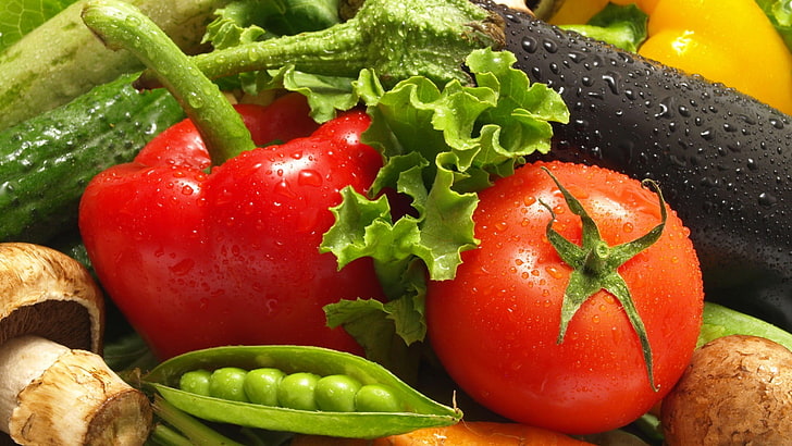 tomatoes, green peas, and mushroom, vegetables, Paprika (Food)
