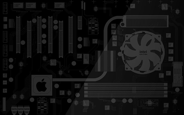 black computer motherboard illustration, scheme, intel, apple, HD wallpaper