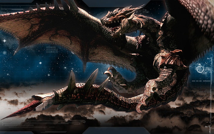 Monster Hunter Rathalos wallpaper, dragon, video games, artwork, HD wallpaper