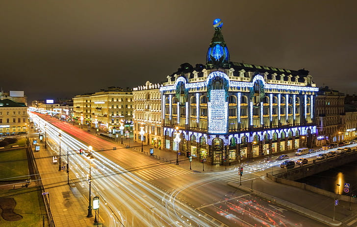 St. Petersburg NIGHT, Russia, spb, lights, houses, Buildings, HD wallpaper