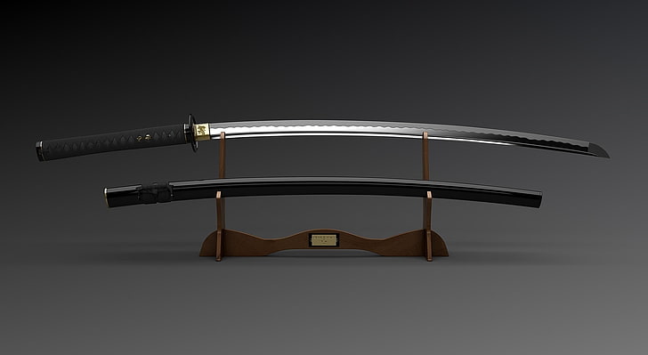 Katana, black and silver katana sword, Artistic, 3D, Samurai, HD wallpaper
