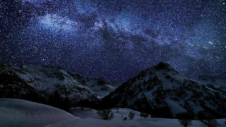 milky way, starry sky, night sky, darkness, starlight, mountain, HD wallpaper