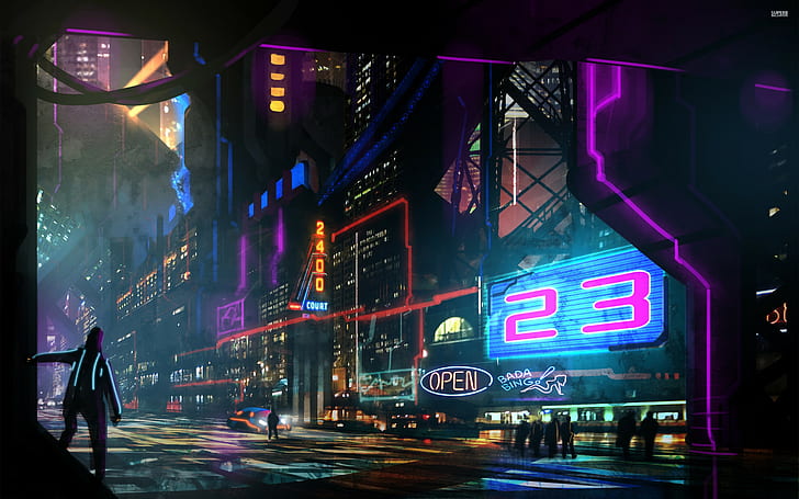 23 neon signage digital wallpaper, cyberpunk, night, neon Light, HD wallpaper
