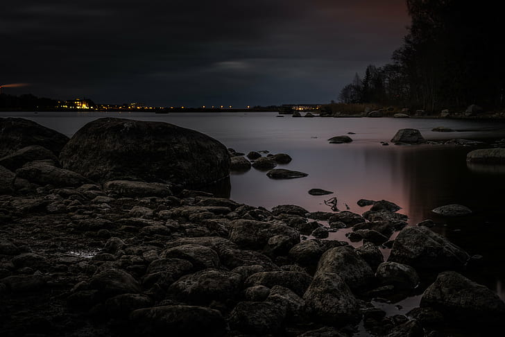 landscape photography of rocks near lake, on the Beach, nikon  d600