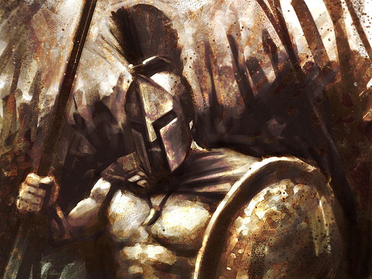 soldier canvas painting, Movie, 300, Helmet, Shield, Spartan