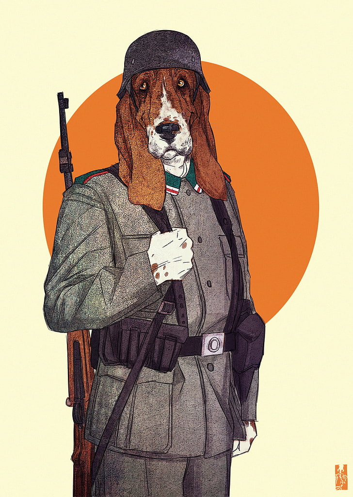 dog wearing gray coat illustration, Kim Nguyen, Zarnala, character design