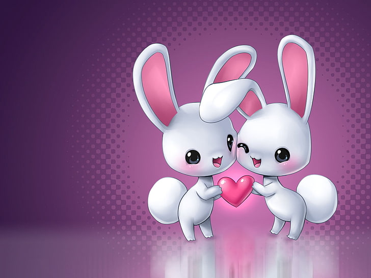 Bunnies Love, two white bunny clip art, heart, rabbit, representation, HD wallpaper
