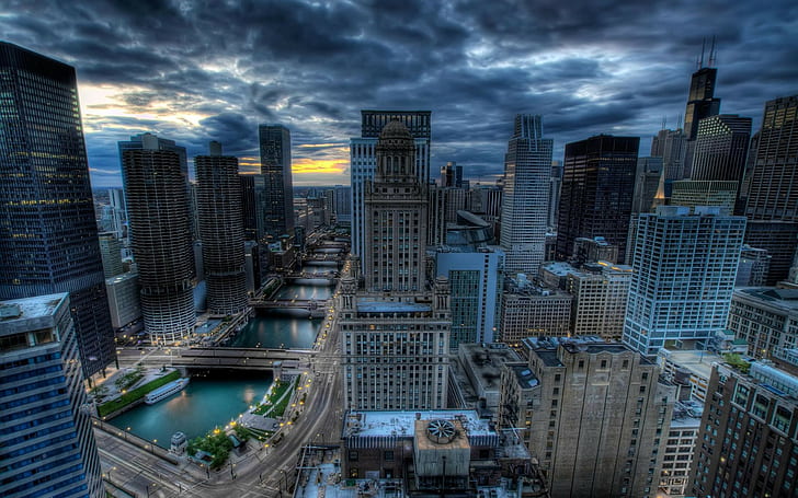 Chicago, USA, city, cityscape, building, skyscraper, clouds, HD wallpaper