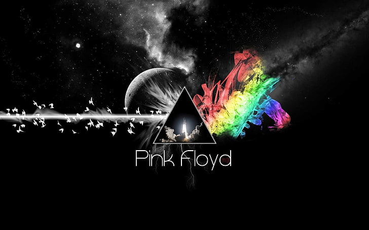 Pink Floyd logo, triangle, colors, space, background, night, black Color, HD wallpaper