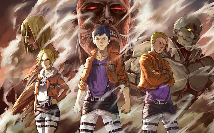 attack on titan, front view, group of people, looking at camera, HD wallpaper
