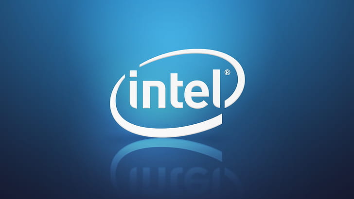 Intel brand logo, blue background, HD wallpaper