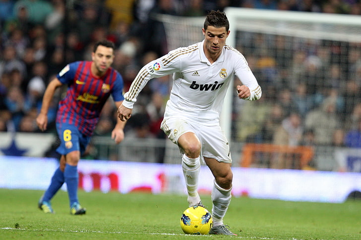 soccer player poster, real Madrid, Cristiano Ronaldo, sport, playing, HD wallpaper