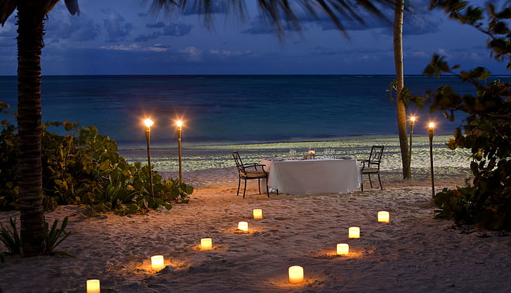 vacation, candles, sea, beach, landscape
