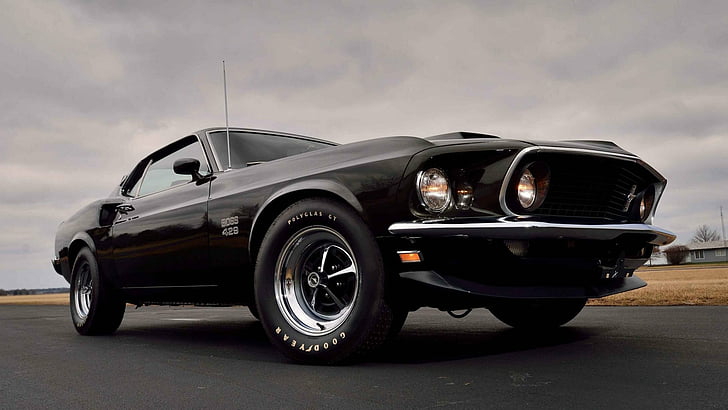 Ford, Ford Mustang Boss 429, Black Car, Fastback, Muscle Car
