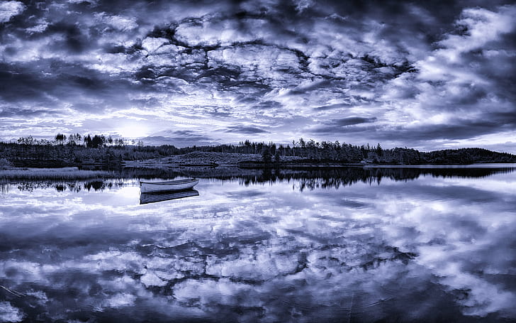 reflect photography of canoe near island under cumulus clouds, HD wallpaper