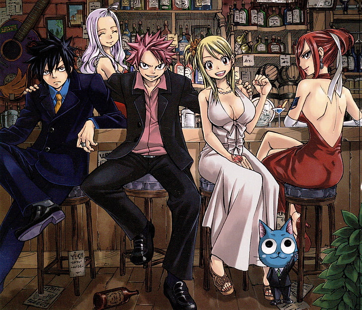 Anime, Fairy Tail, Erza Scarlet, Gray Fullbuster, Happy (Fairy Tail), HD wallpaper
