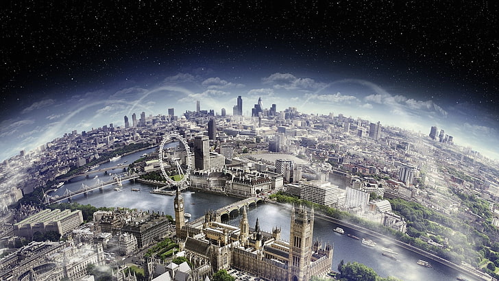 high-rise buildings, London, River Thames, London Eye, cityscape, HD wallpaper