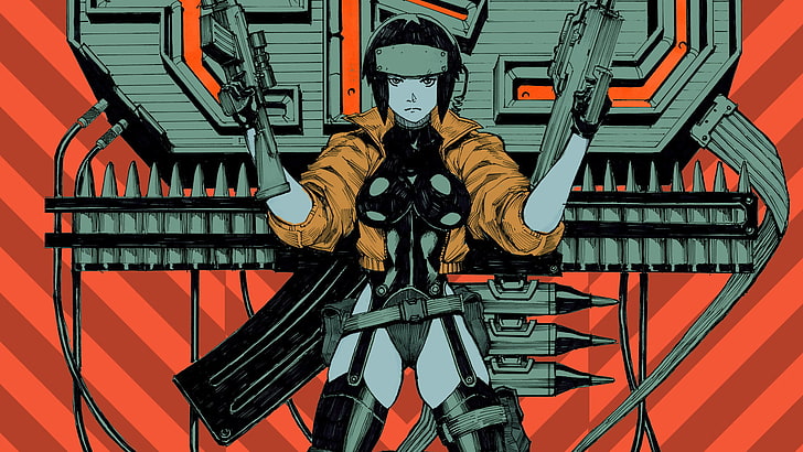 character holding guns illustration, digital art, manga, Ghost in the Shell