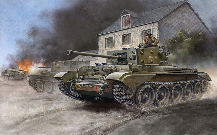 green battle tank illustration, gun, art, game, the, British, HD wallpaper