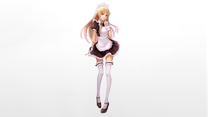 female anime maid character digital wallpaper, anime girls, simple background