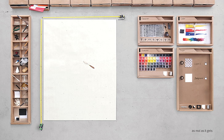 white dry erase board, realistic, artwork, Photoshop, desk, Software