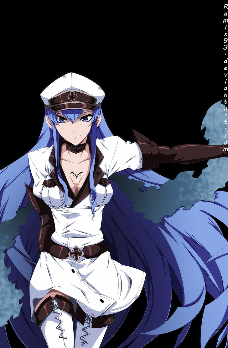 blue-haired woman anime character, Akame ga Kill!, Esdeath, one person, HD wallpaper