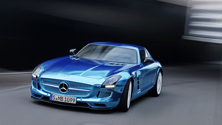 blue Mercedes-Benz coupe, Mercedes SLS, car, blue cars, motor vehicle, HD wallpaper