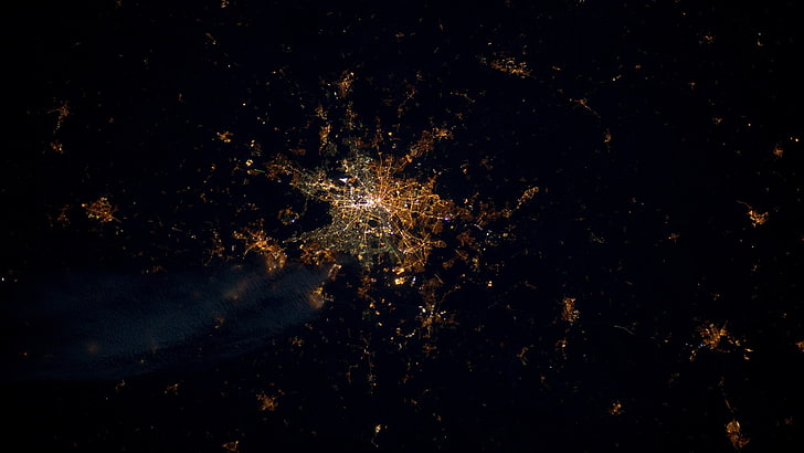 untitled, Berlin, aerial view, city lights, night, sky, space, HD wallpaper