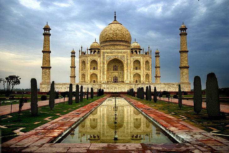 Taj Mahal, India, city, agra, architecture, marble, domes, minarets, HD wallpaper
