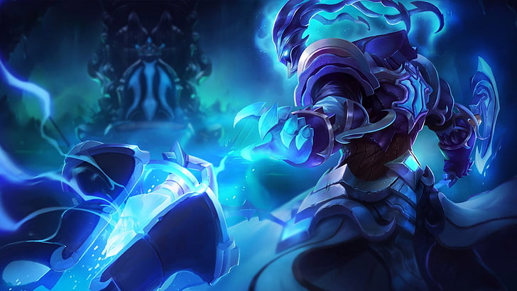 person holding sword wearing blue armor game wallpaper, League of Legends