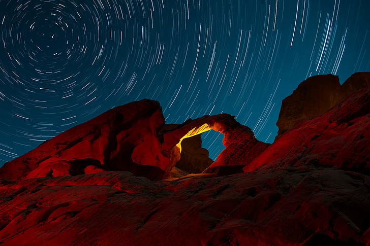 Arches Nation Park, Utah at nighttime time lapse photography, HD wallpaper