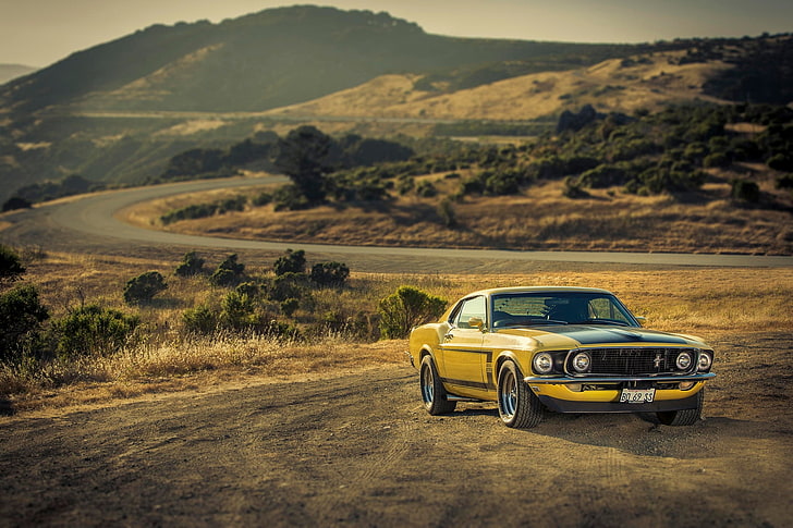 yellow and black coupe, Mustang, Ford, 1969, muscle car, 302, HD wallpaper