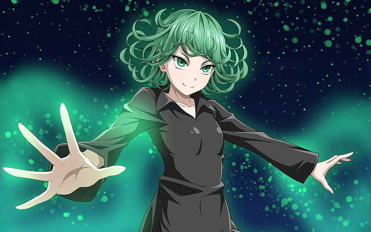 green haired girl anime character, One-Punch Man, Tatsumaki, green eyes, HD wallpaper