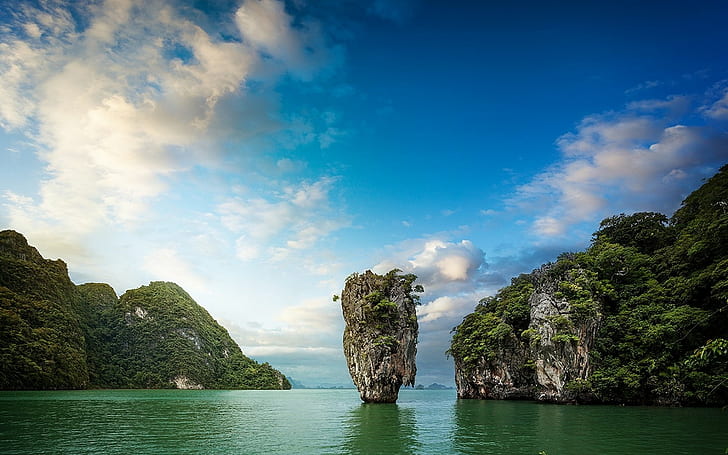 Landscape, Nature, Sea, Island, Bay, Trees, Shrubs, Limestone, Rock, Tropical, Clouds, Thailand