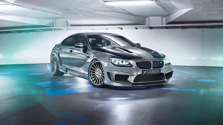 silver-colored BMW sedan, Hamann, car, motor vehicle, indoors, HD wallpaper