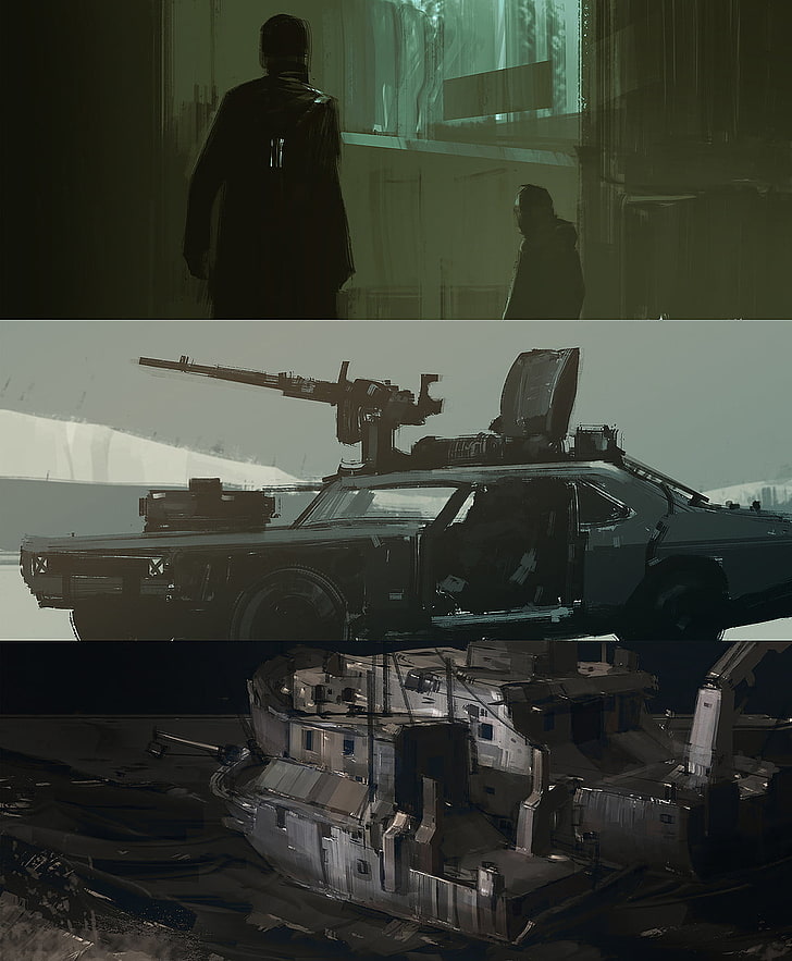 artwork, military,   digital , machine gun, collage, mode of transportation, HD wallpaper