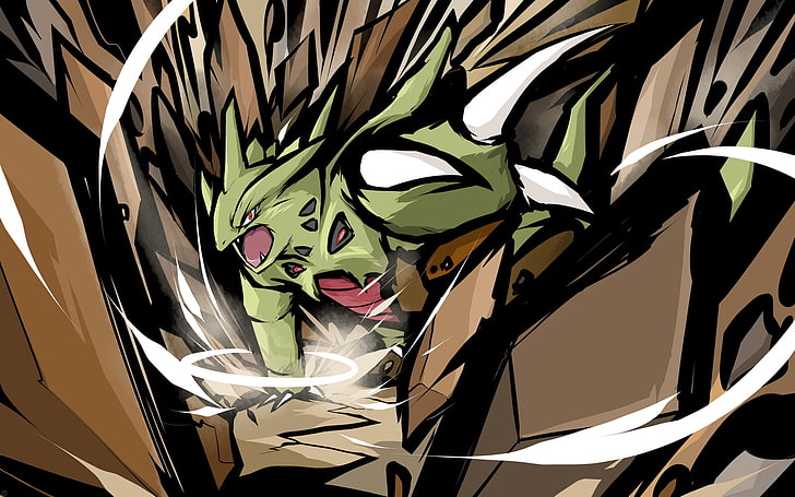 brown and green dragon illustration, ishmam, Pokémon, Mega Tyranitar