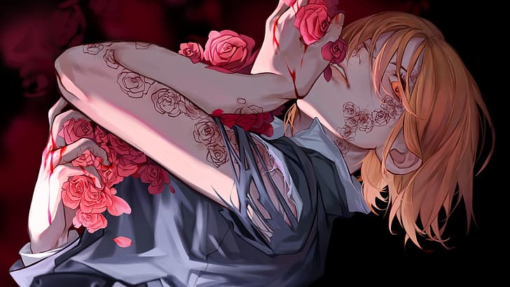 Jujutsu Kaisen, Kugisaki Nobara, blood, rose, anime girls, HD wallpaper